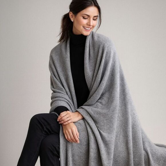 Halogen 100% Cashmere Travel Wrap Shawl Scarf – Gray – One Size – 74” Long - Picture 6 of 14